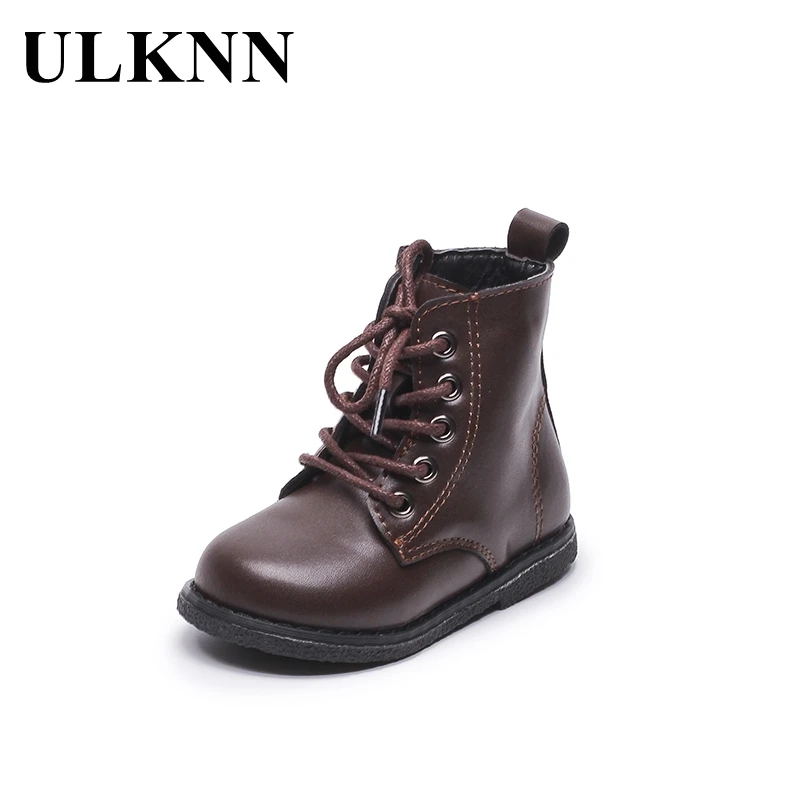 

ULKNN Boys And Girls Round Toe Leather Martin Boots Latest Daisy Fashion Lace Up Kids' Flat Ankle Winter Boots 2021 New Fashion