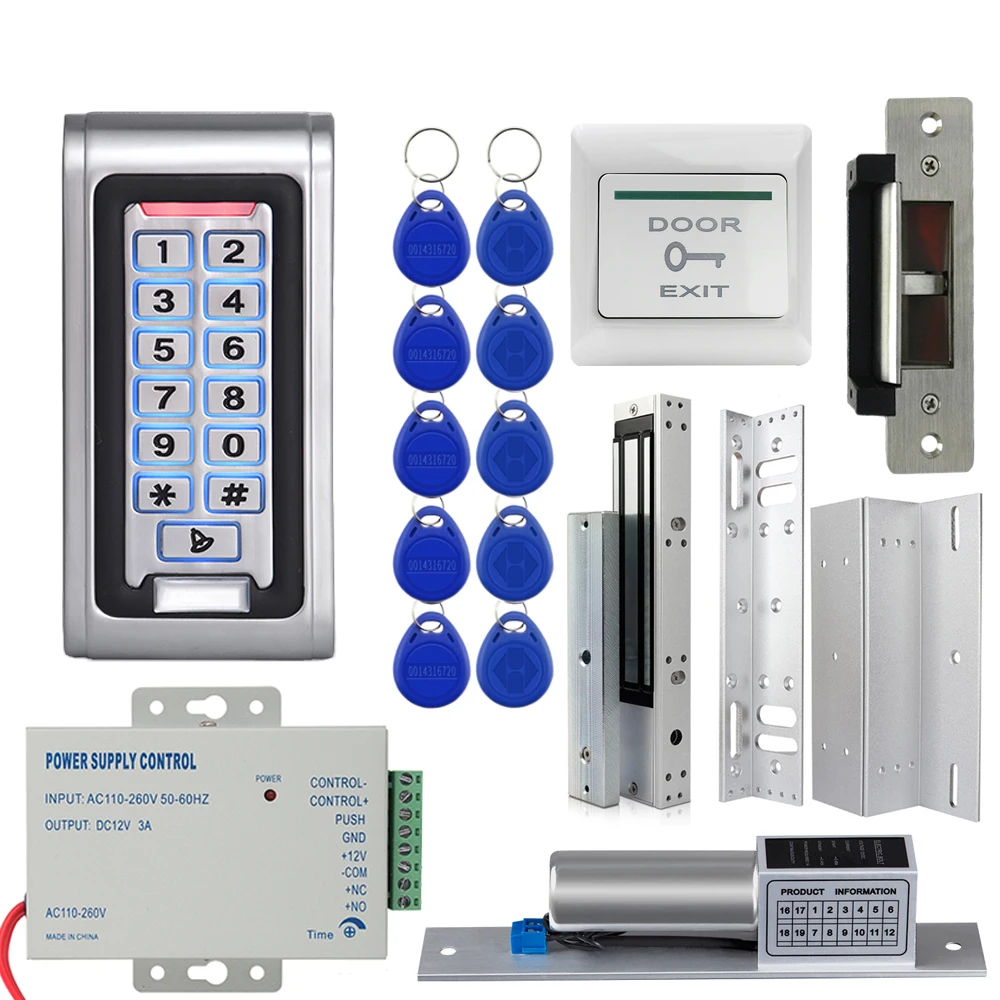 

Standalone RFID Door keypay Access Control Kit Set 125KHz RFID Card +Electric Magnetic Electronic Locks+ DC12V Power Supply