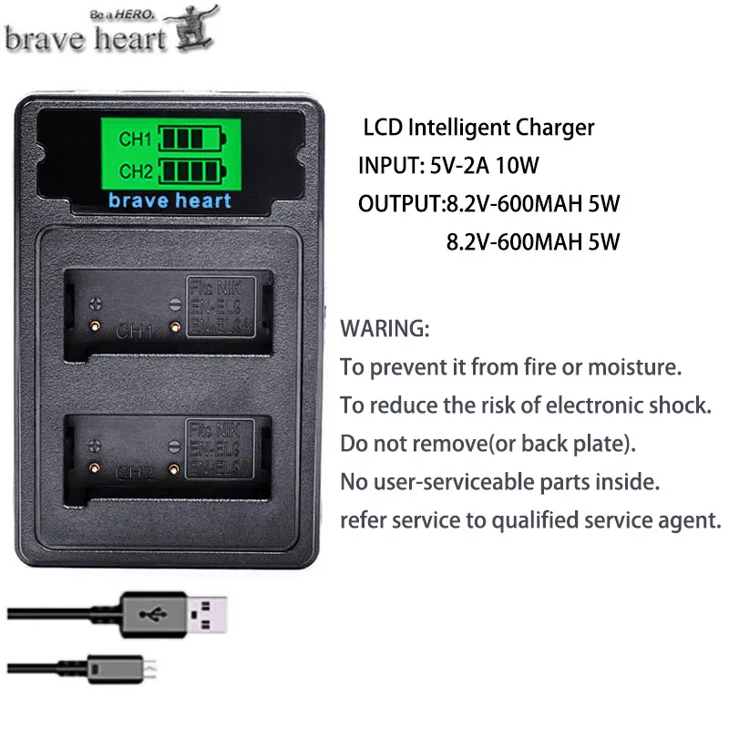 charger only EN-EL9 EN EL9 EN-EL9a EN EL9a EL9a камера Литий-ионный аккумулятор+ двойной USB ЖК-зарядное устройство для Nikon EN-EL9a D40 D60 D40X D5000 D3000 - Цвет: charger only