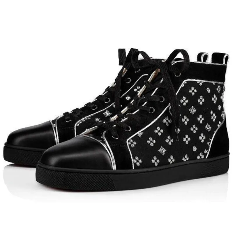 Кроссовки с красной подошвой; Мужская обувь; высокие кроссовки с принтом; sneakers35-46 из лакированной кожи