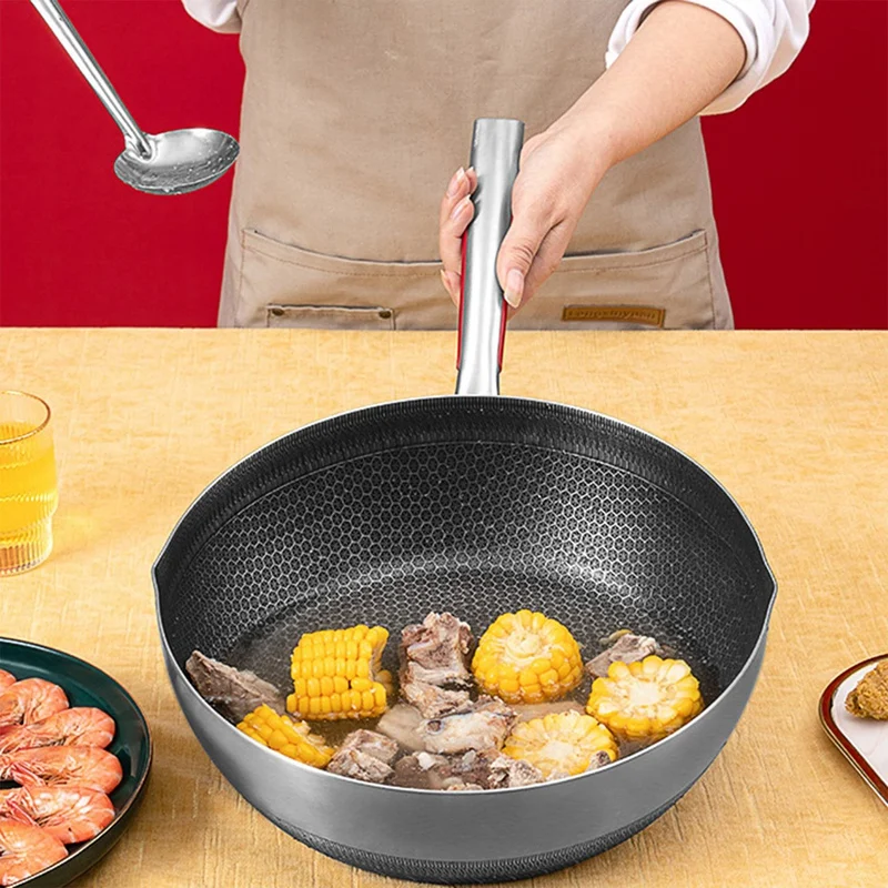 

Stainless Steel Frying Pan with Lid,Non-Stick Steak Pan Double-Sided Honeycomb Cooking Pan Steel Wok Pan for Kitchen