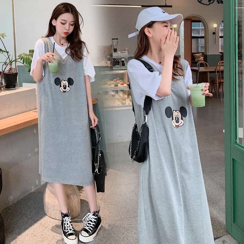 

Disney Mickey cartoon maternity dress printing summer new short-sleeved dress plus size women's maternity dress