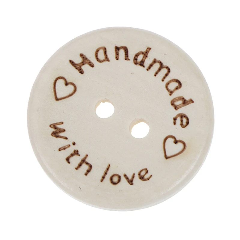50 шт. ручной работы с любовью деревянные круглые пуговицы 2 отверстиями 3 размера