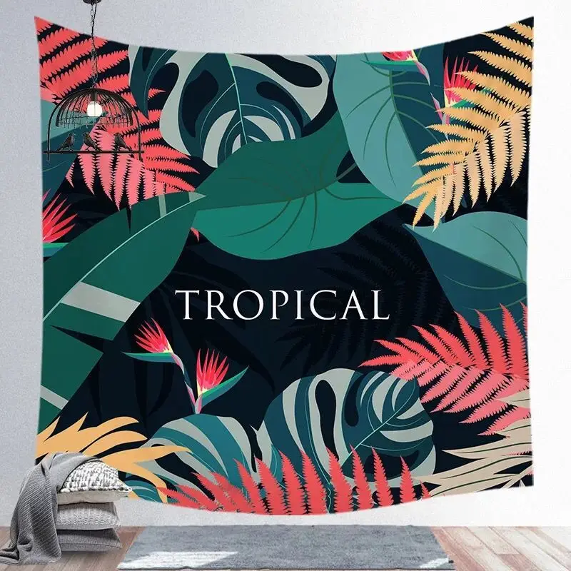 

Ins Nordic Tropical Plant Tapestry Home Hanging Cloth Decoration Background Wall Square Beach Towel Wall Hanging