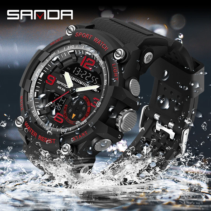 Часы наручные SANDA мужские с двойным дисплеем спортивные цифровые