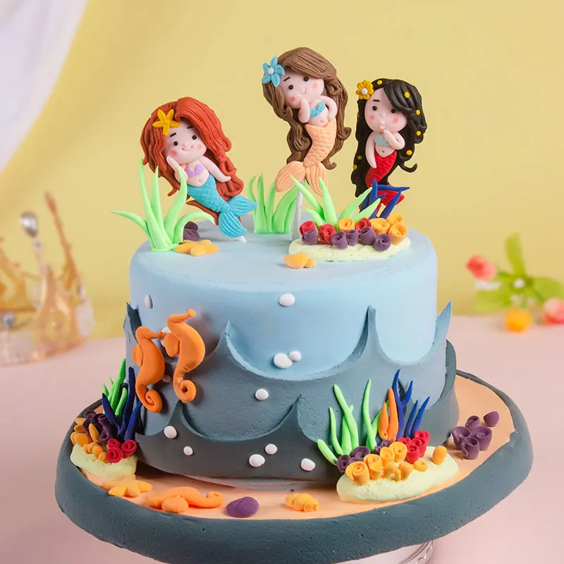 Cake Topper Ocean Theme Baby Kids Toys Starfish Mermaid Tortoise Octopus Crab Picks Decoration Birthday Party Plastic Gifts | Дом и сад
