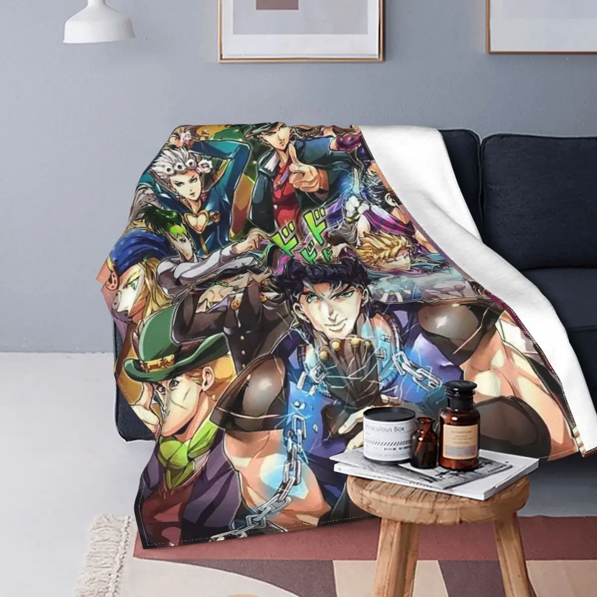 

Harajuku JoJo Bizarre Adventure Blankets Fleece Spring/Autumn Japan Anime Warm Throw Blanket for Bedding Office Bedspread
