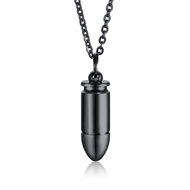 black necklace Нержавеющая сталь пуля кулон ожерелье для мужчин в Черный Серебряный тон 24 дюйма цепи звено - Окраска металла: black necklace