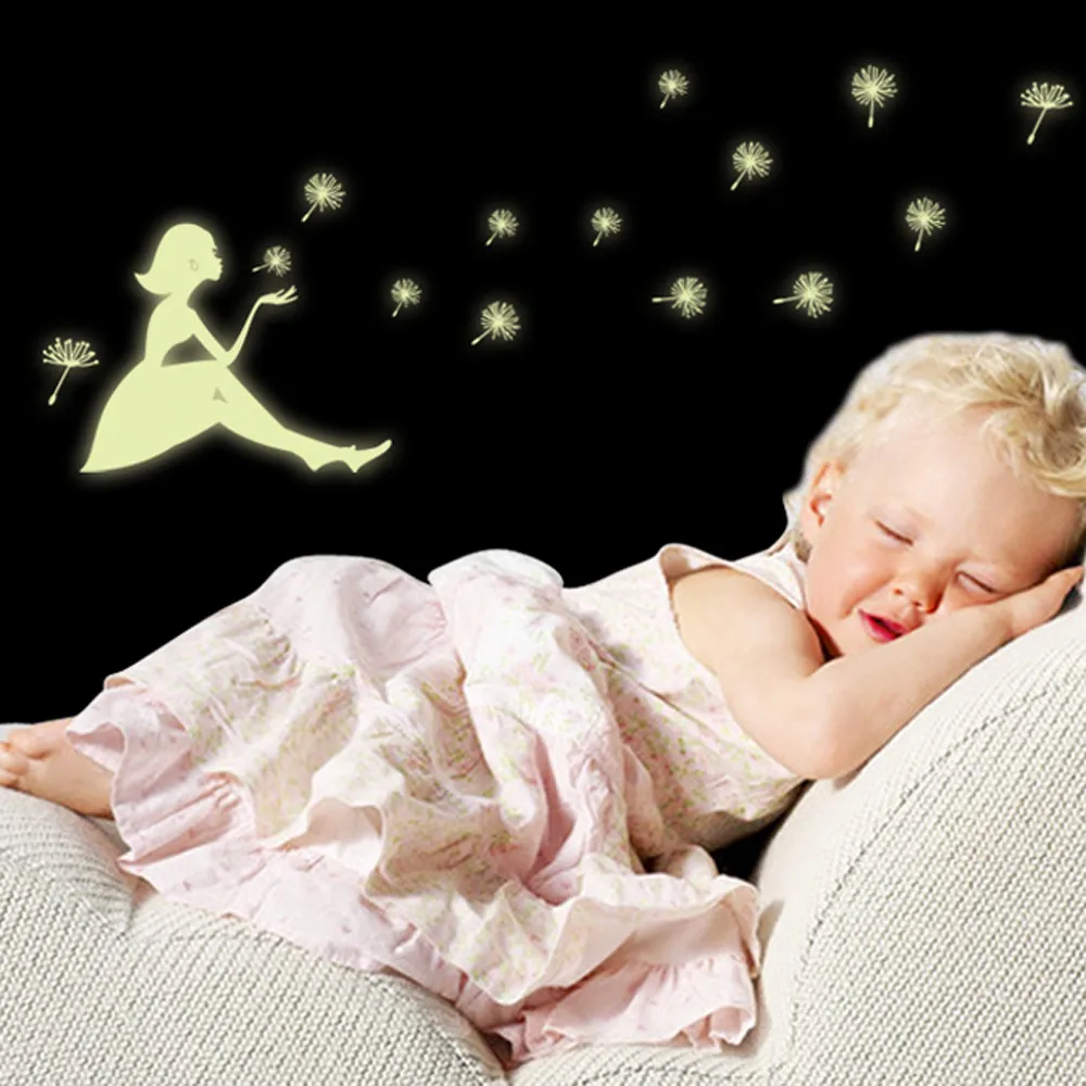 Luminous Stickers Home Decor Decoracion Hogar Moderno Glow In The Dark Girl Christmas Snowflake Wall #37 | Дом и сад