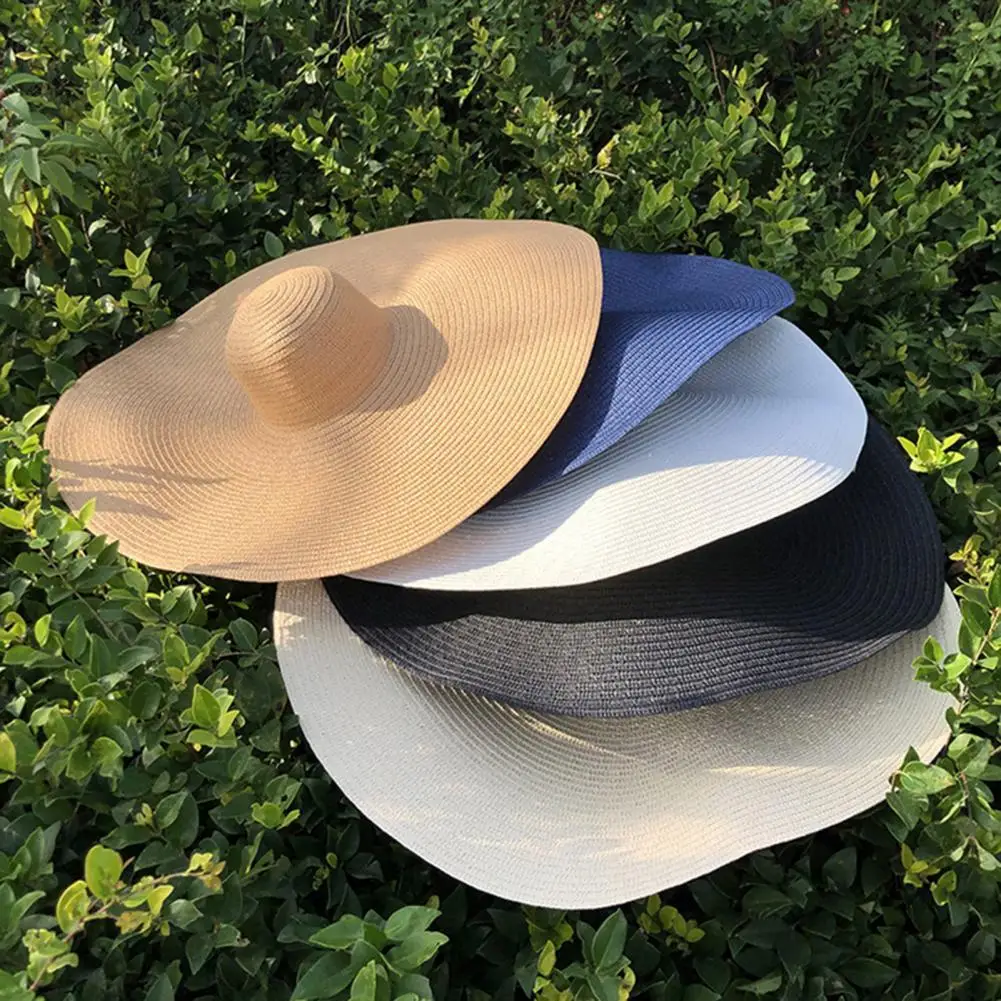 

Women Hat 25cm Super Wide Brim Sun Protection Summer Solid Color All Match Beach Hat Fashion Accessories