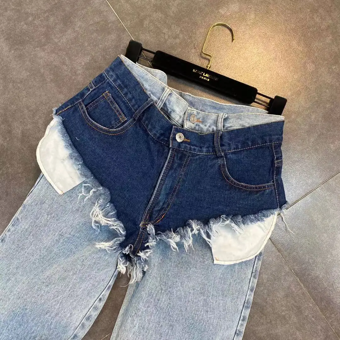 DEAT/Новинка весны 2021 года Рваные джинсовые шорты Синие джинсы Комплект из двух
