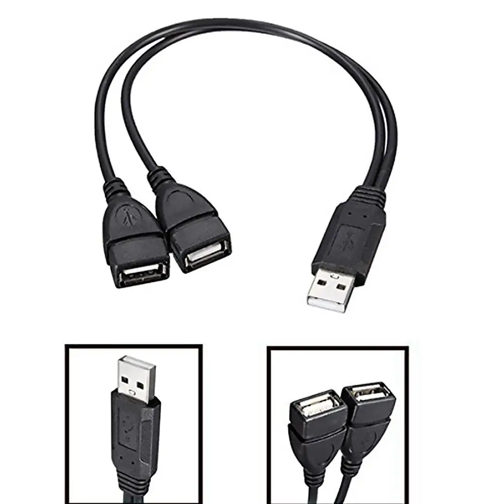 

30cm USB2.0 Male to Dual USB Female USB Charging Power Cable Extension Cord Wire Lines