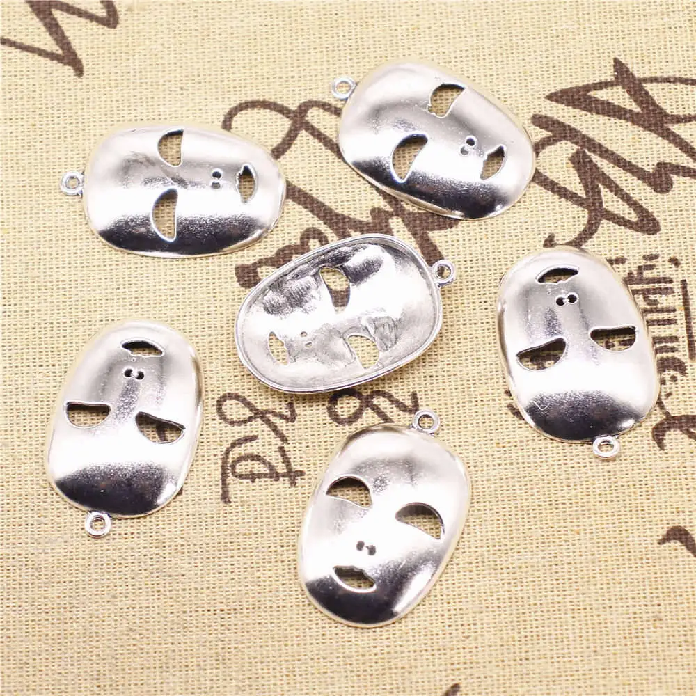 

Mask Charms Supplies For Jewelry Making Kit Antique Silver Color 10pcs 25x40mm