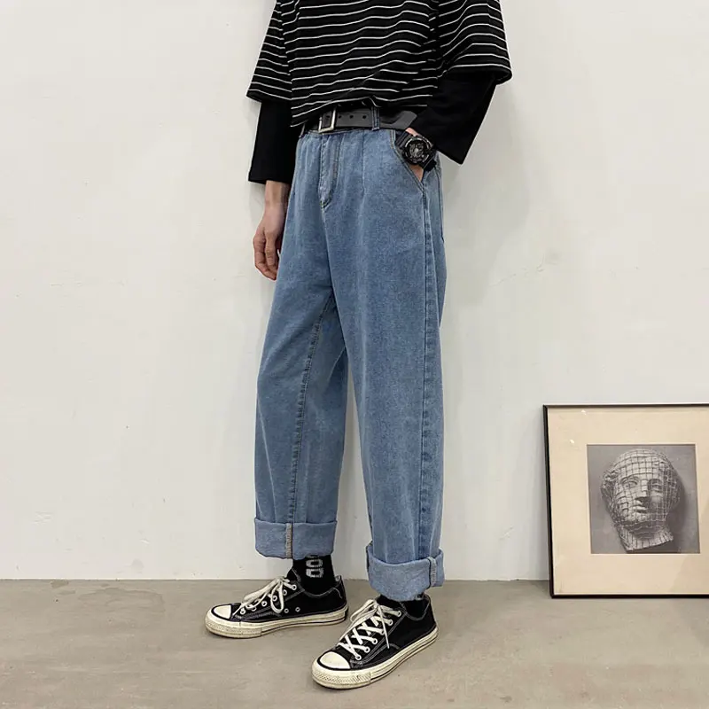 

Мужские синие повседневные однотонные прямые джинсы, брюки 2020, мужские уличные повседневные джинсовые штаны Harajuku, мужские Модные джинсы 5XL
