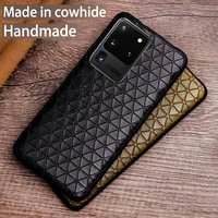 genuine leather phone case for samsung galaxy s22 note 10 20 ultra s10 s10e s8 s9 plus case cowhide triangle texture cover