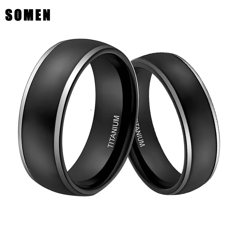 

2Pcs 6&8mm Ring Set Couple Black Titanium Ring Classic Wedding Band Engagement Ring Lovers Marriage Jewelry Alliance Anillos