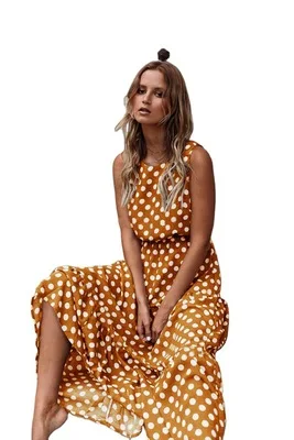 

2021 Summer Fashion Polka Dot Round Neck Sleeveless Mid-length Women's Dress Casual Harajuku Street Dress