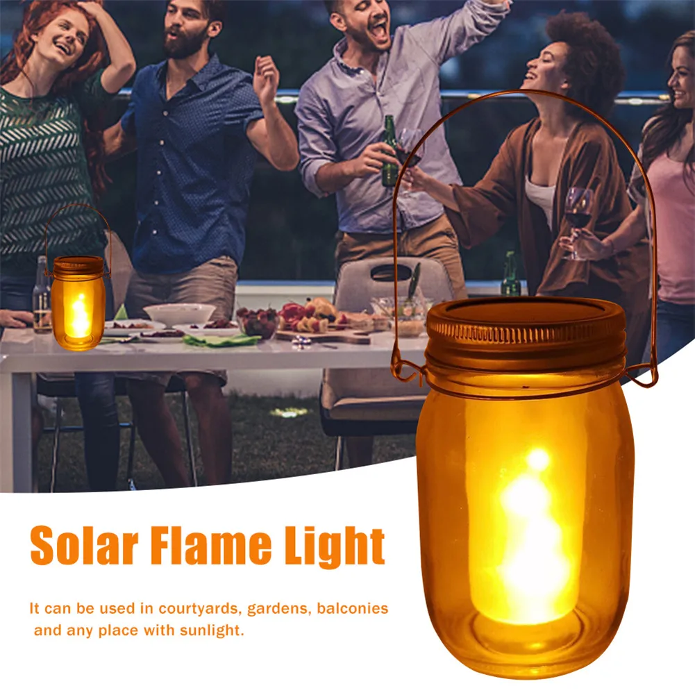 

Solar Lights Outdoor Outdoor Hanging Flame Lantern Light Solar Mason Jar Light With 12 LED Patch Beads For Courtyards Gardens We