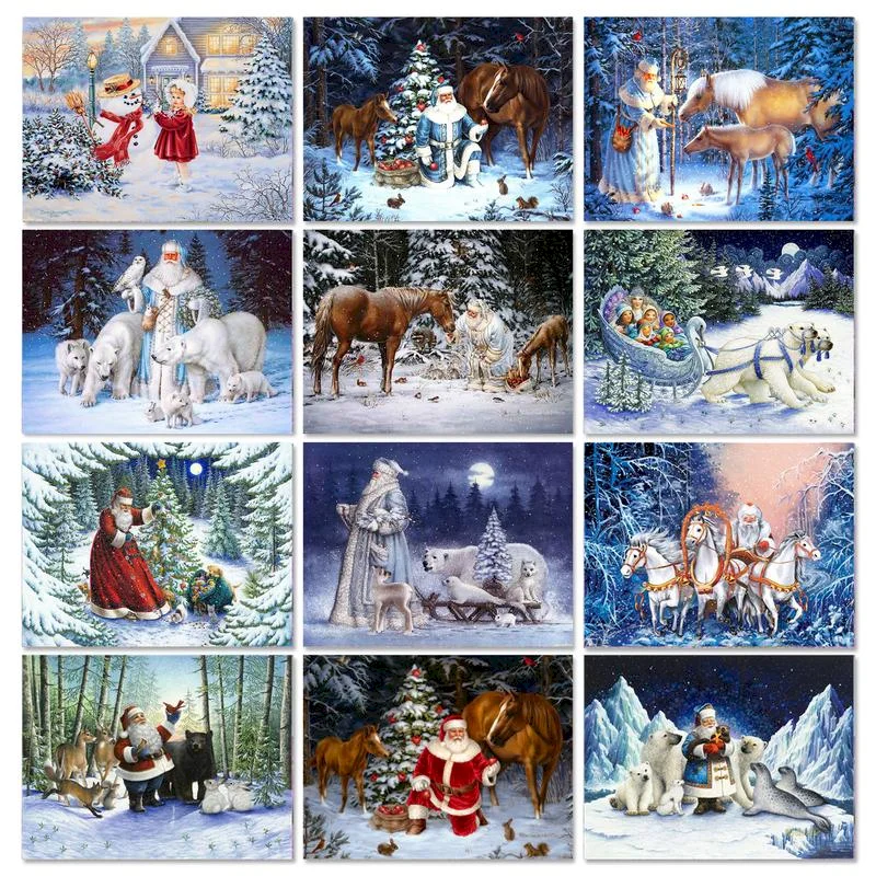 

Landscape Christmas Coloring By Numbers Painting Kit Acrylic Paints Canvas Pictures Decorative Paintings Handicraft Frame