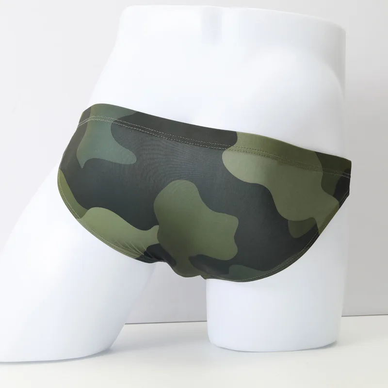

Camouflage ice silk underwear briefs low waist breathable elastic men's fashion trendy U-convex design comfortable
