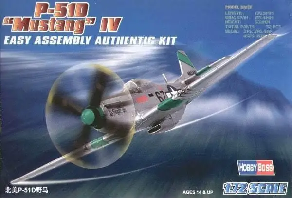 

Модель Hobbyboss 80230 1/72, самолёт P-51D, Мустанг IV, легкая сборка, пластиковая модель
