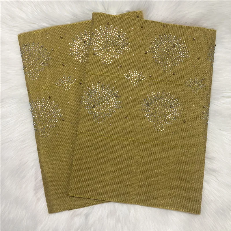 

2020 Newest fashion designs aso oke gele headtie embroidery with beads stones high quality wraps fabric 2piece/set -AH30