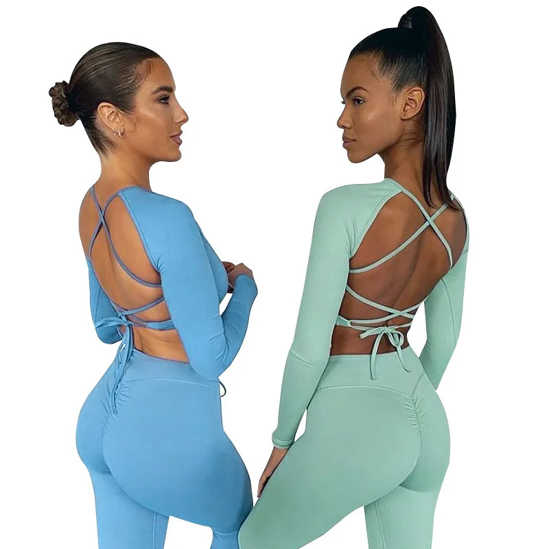 

Комплект для фитнеса, йоги, спортивная одежда, тренировочный костюм пуш-ап, спортивная одежда для бега, тренажерного зала, топ с длинными рук...