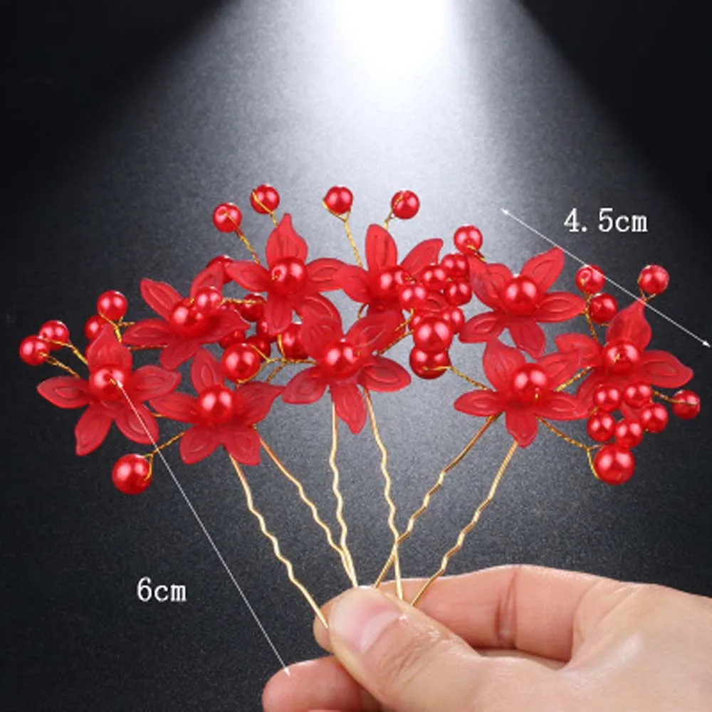 Flower Bridal Hair Pins Jewelry Silver Gold Women Ornaments Handmade Simple Leaves Accessories |
