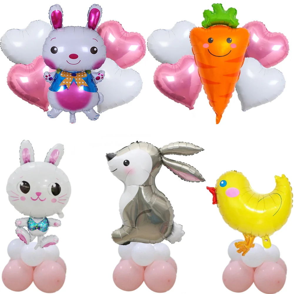

Easter Rabbit Balloon Decoration Bunny Chick Carrot Balloons Stand Column for Home Supplies Easter In Door Decor