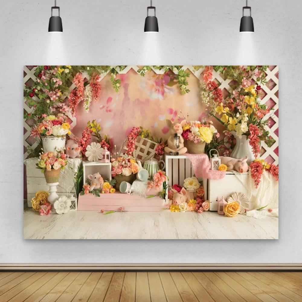 

Laeacco для фотографирования с изображением весенних цветов фон для фотосъемки свадьбы лоза свинья новорожденных вечеринка по случаю рождени...