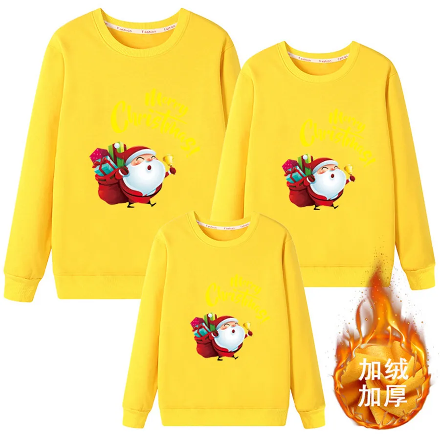 

2021 Family Matching warm top Clothes Mother Father Kids Cartoon Print merry Christmas Mom and Me Warm family matches Clothing