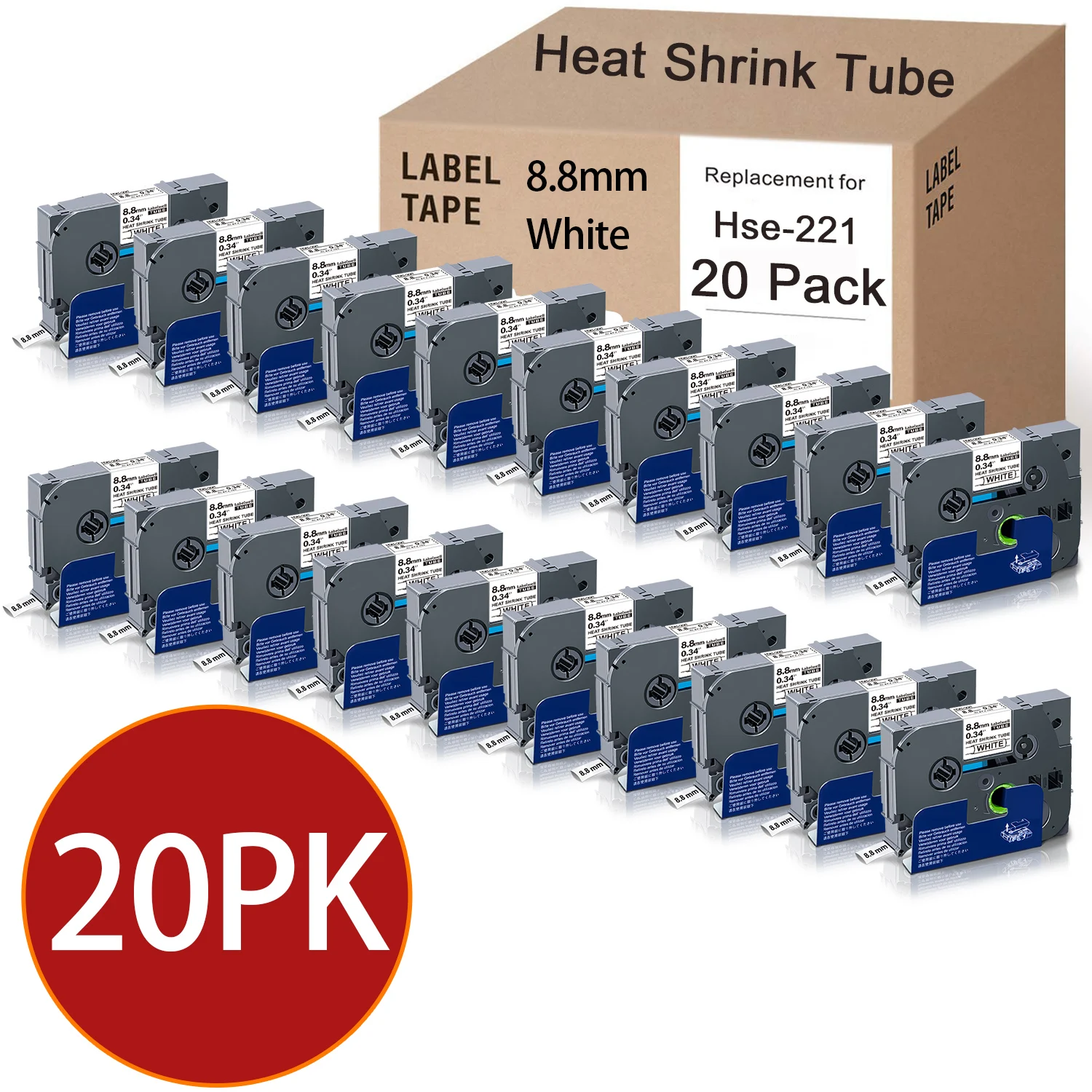 Price 20 قطعة تسميات Hse 221 سمابل ل Brother Hse 231 Hse 211 الحرارة يتقلص أنبوب الشريط 8.8 مللي متر الأسود على الأبيض التسمية للطابعة P Touch