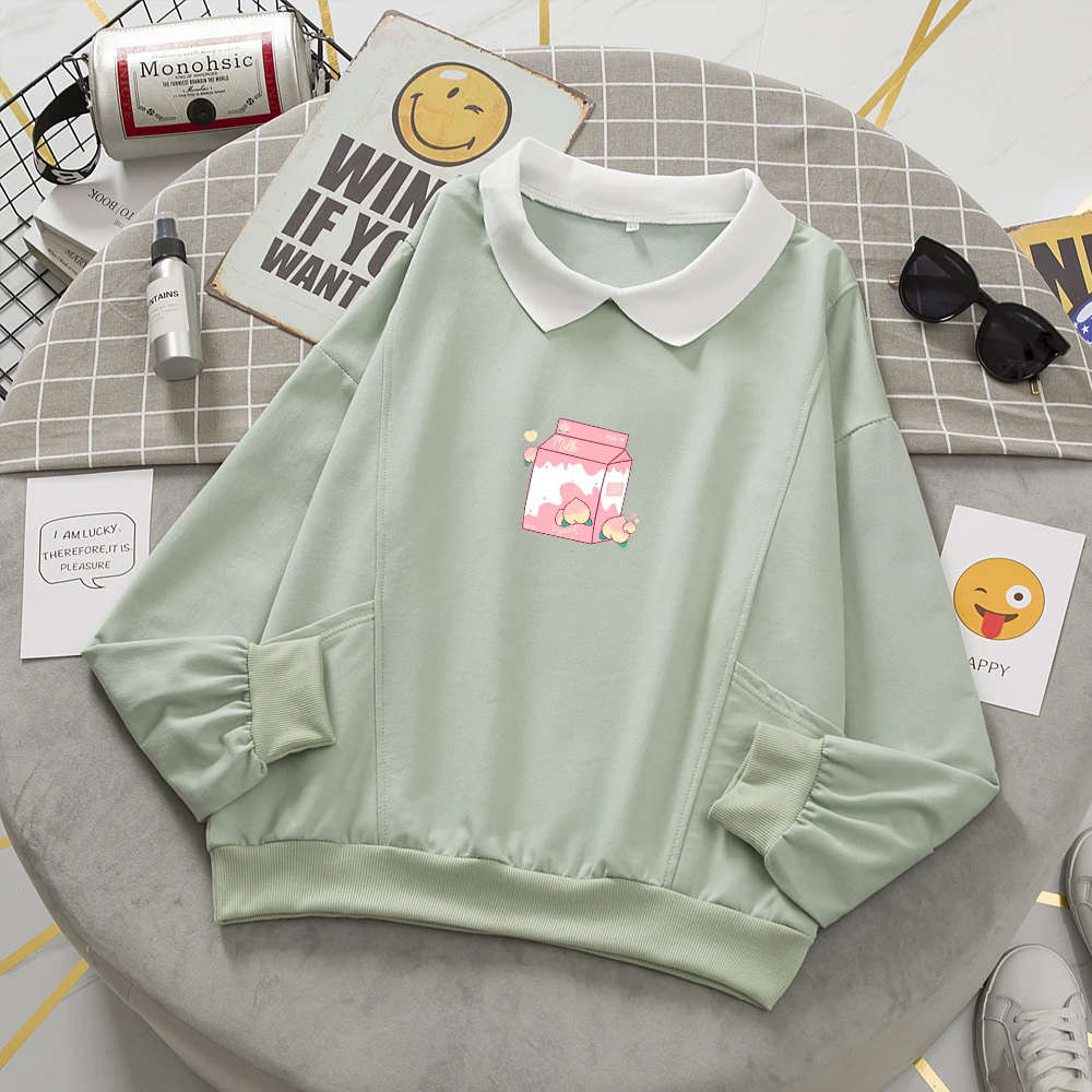 Peach Milk Hoodie Oversized Harajuku Sweatshirt Cotton Women Pullover Feminino Korean Streetwear Cute Sweetshirt Chic Sweatsuit