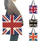 Синий и красный цвета Цвет льняная Женская Ручная сумка Английский флаг с принтом букв сумка двойной Применение Повседневное вместительные сумки Femina