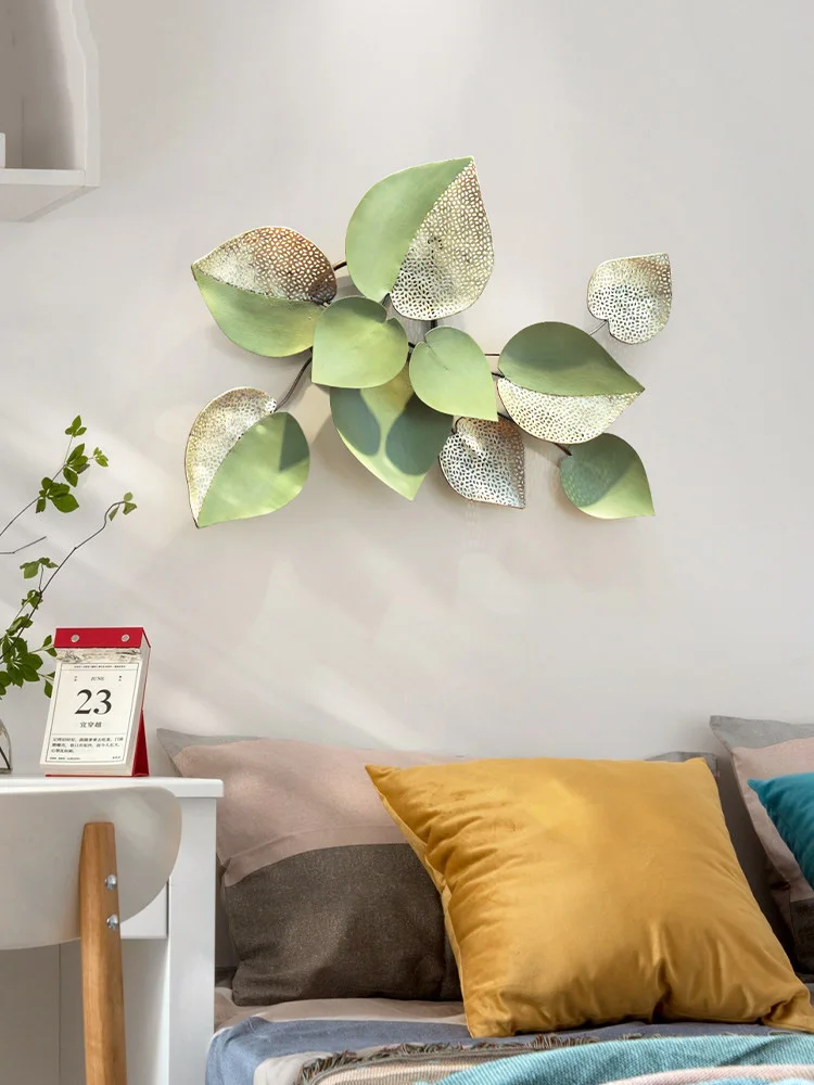 

Chinese Luxury Wrought Iron Leaf Wall Hanging Restaurant Cafe Club Bar Wall Sticker Decoration Home Livingroom Wall Mural Crafts