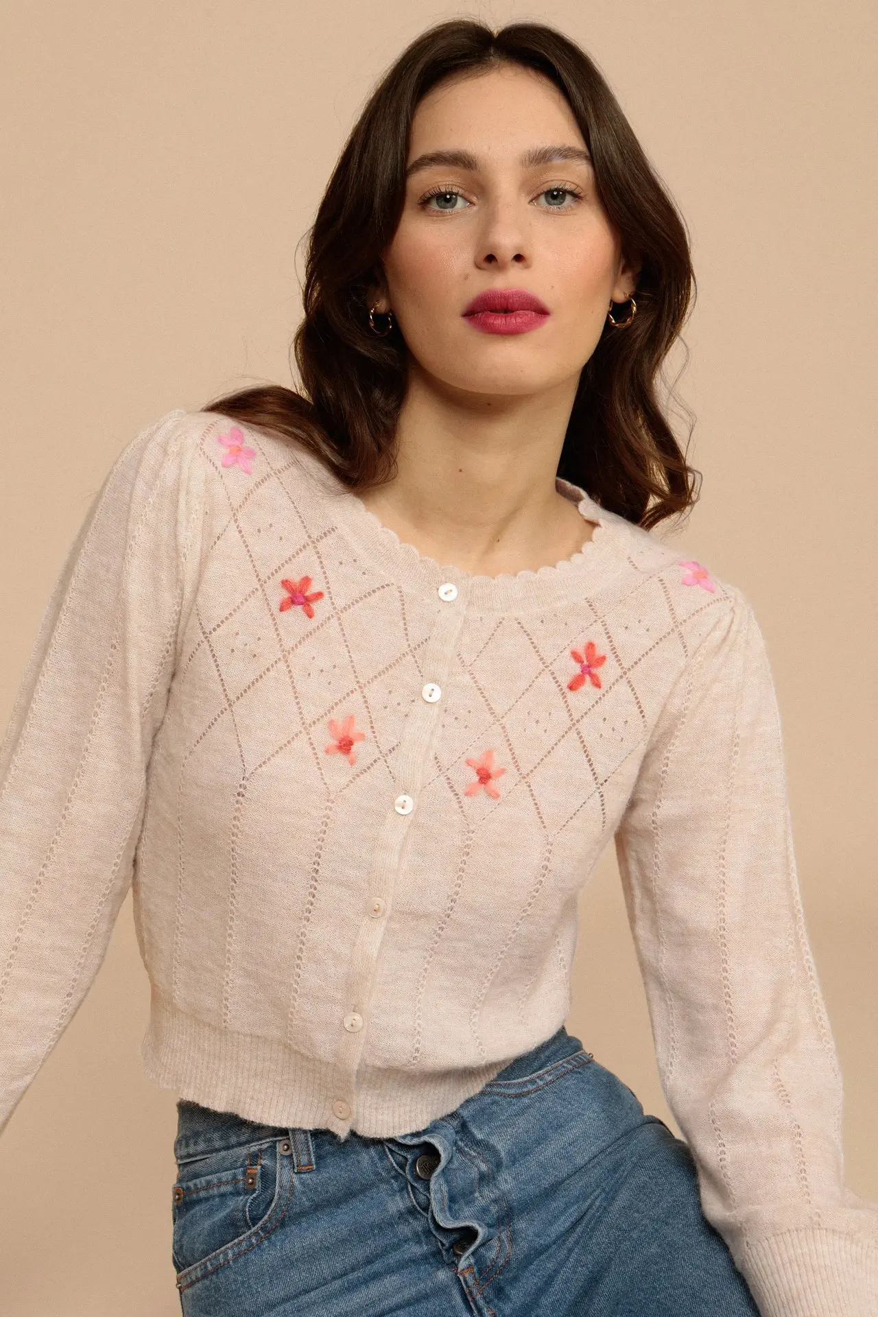 

2021 Early Autumn New Wool Cardigan Cardigan Floral Embroidery Front Button-up Sweater Women