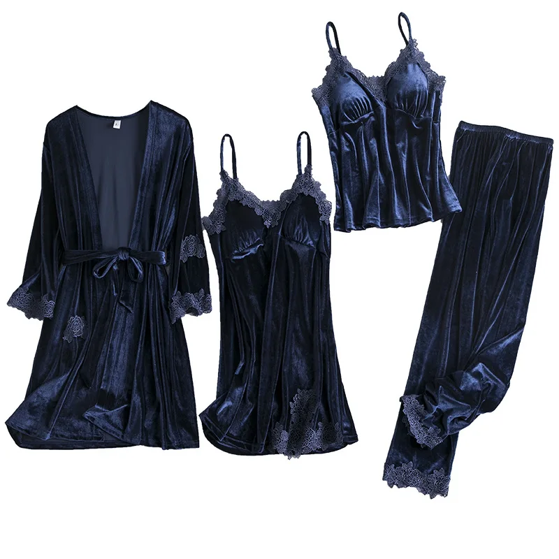 Новинка 2019 комплект из 4 предметов зимняя теплая Женская бархатная Пижама