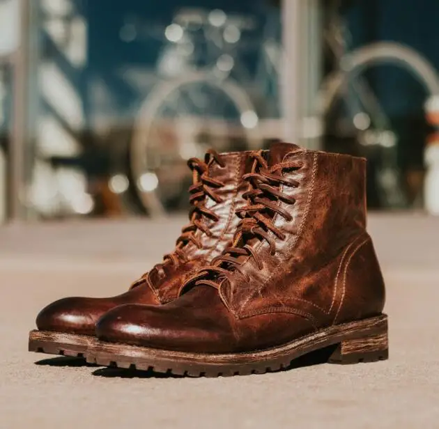 

Fashion Men's Shoes European American 2021 All-match Low-heeled Square-heeled Men's Leather Boots Vintage Classic Lace-up Shoes