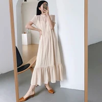 back hollow out lace dot dress women summer vestidos mujer elegant solid pleated dress short sleeve o neck midi dresses