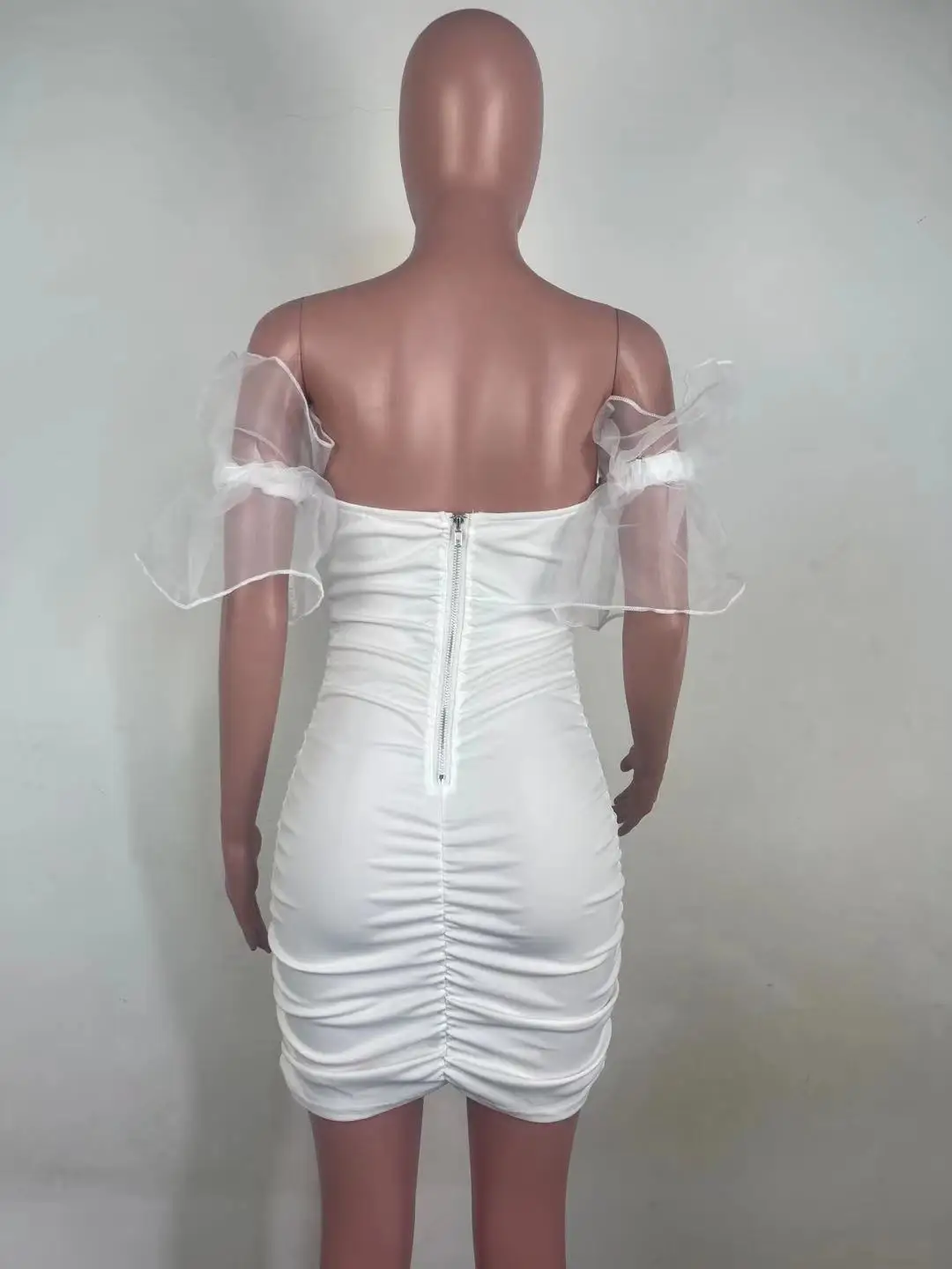 

Women Mini Dress Sundress Sweet Girl Slash Neck Backless Cute Birthday Party Club Dresses Mesh Ruffles Sleeve