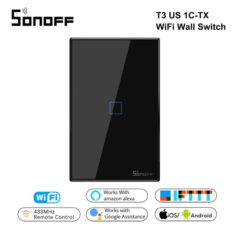 

Sonoff T3 US 1C TX умный Wifi настенный сенсорный выключатель Умный дом с границами 433 RF/Voice/APP/Touch управление работа с Google Alexa
