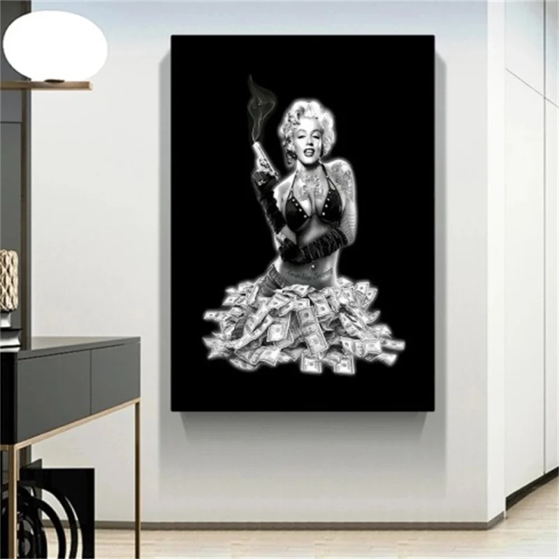 

Black and White Marilyn Monroe Canvas Painting Famous Portrait Wall Abstract Art Picture Poster Painting Cuadros Decor for Home