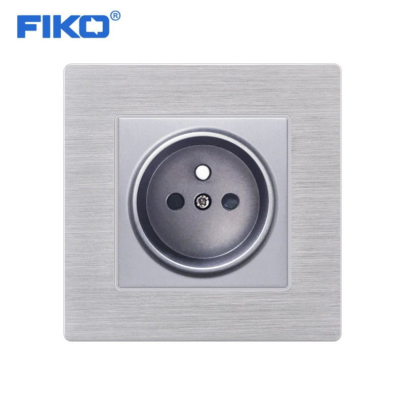 FIKO  16A French Standard  Wood grain Wall Socket Power Outlet Household Aluminum alloy panel 86mm * 86mm Gary-Black