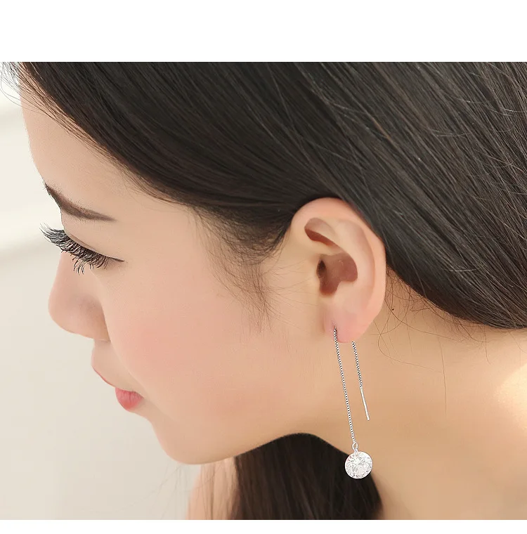 Женская Длинная кисточка сережка ювелирное изделие из фианита в форме пластины