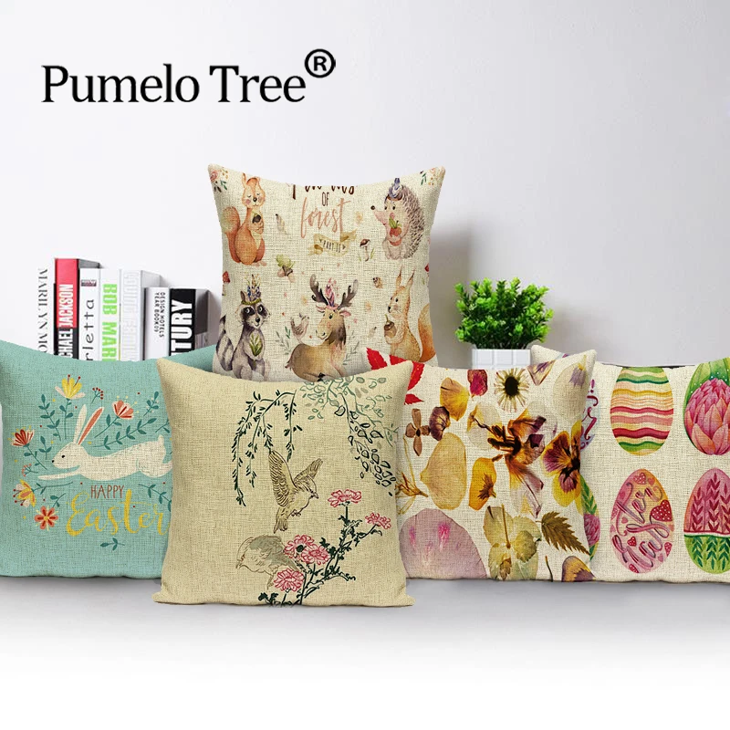 

Пасхальный чехол с рисунком цветов, яиц, домашней кровати, автомобильного сиденья, наволочка, Рождественская вечеринка, наволочки для гости...