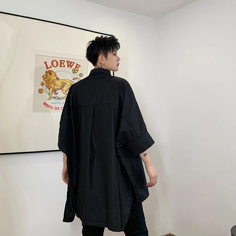 Рубашка мужская с коротким рукавом летучая мышь Свободная блуза под заказ в