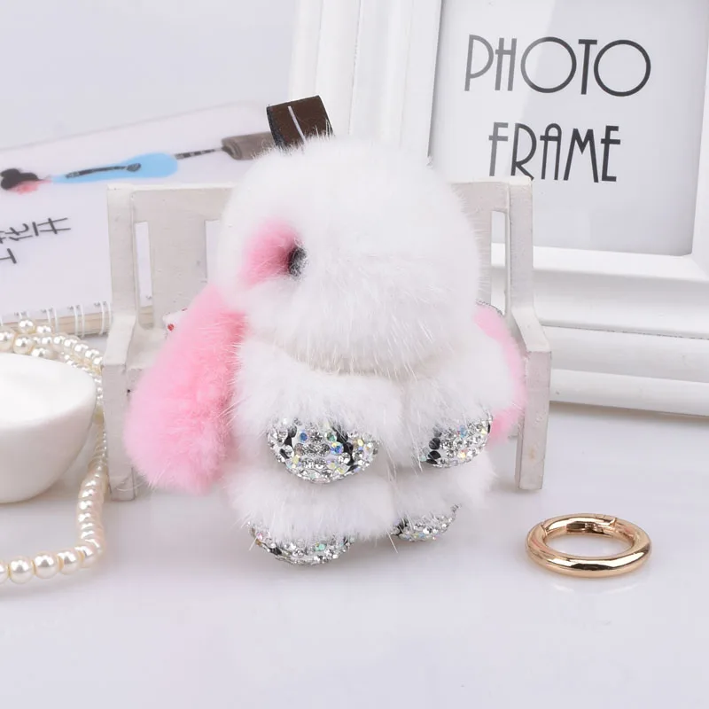 С отделкой кристаллами норки брелок для ключей кролик ремесло моды мех кролика