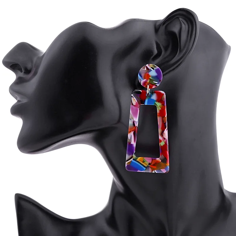 New Trapezoid Big Long Acrylic Nails Acetate Drop Earrings For Women Boho Colorful Rectangular Tortoise Jewelry | Украшения и