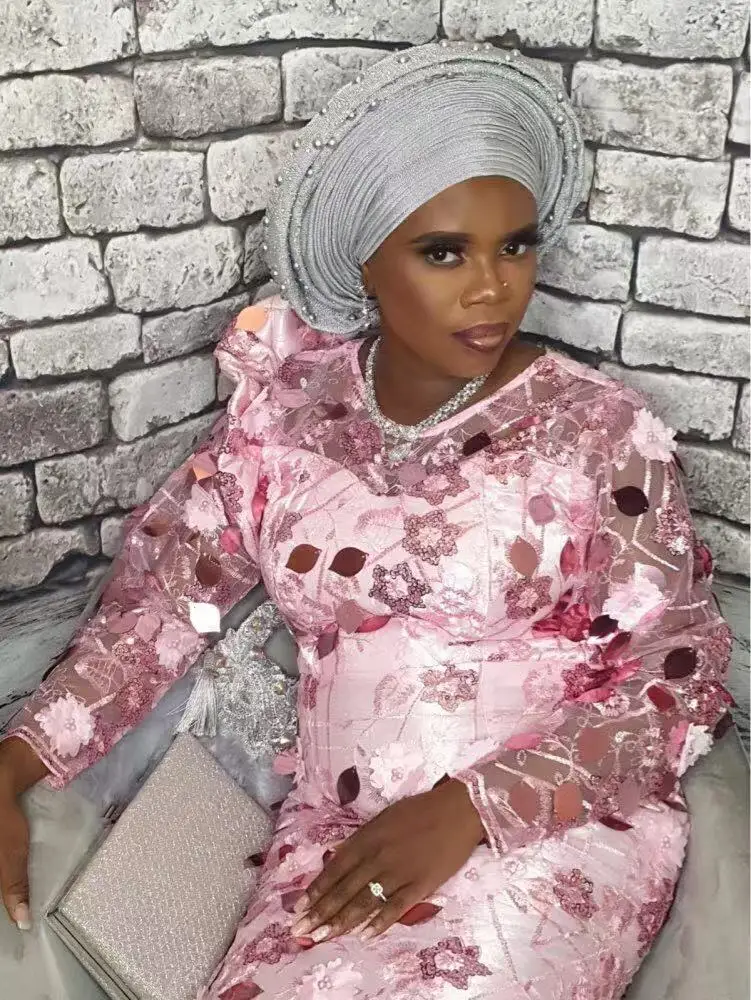 

Новейшая Роскошная африканская кружевная ткань с 3D цветами, серая французская сетчатая кружевная ткань с бусинами и блестками для нигериве...