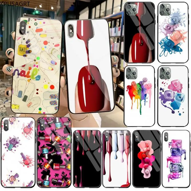 

Art Multicolored Nail Polish Bottle Phone Case Tempered Glass For iPhone 11 Pro XR XS MAX 8 X 7 6S 6 Plus SE 2020 case
